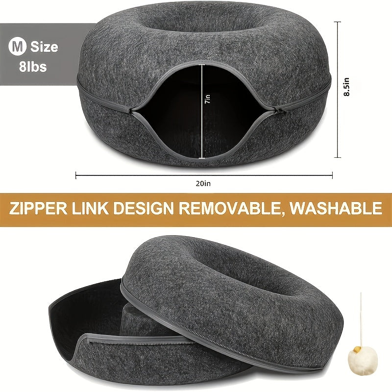 Cat Tunnel Bed Doughnut Cat Cave with Hairball Toys - Indoor Cat Hideout Nest Hole Year-Round - Cozy Donut Cat Sleeping Bed Tunnel for Cats Kittens - Available in 20 & 24 Inch Dark Gray Light Gray