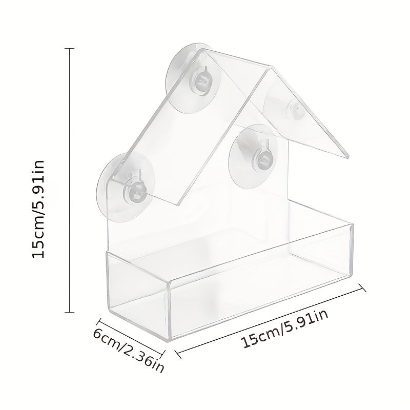 Acrylic Window Bird Feeder House-Shaped Transparent Seed Tray with Suction Cups for Secure Mounting – Clear View Wild Bird Feeder for Backyard Garden Bird Watching