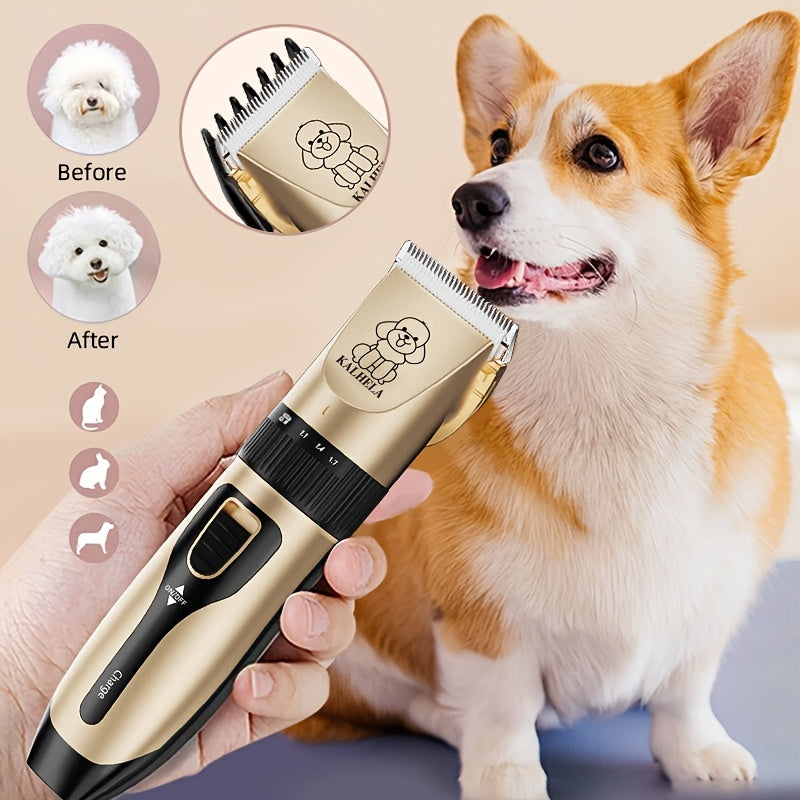 Dual-Speed Silent Dog Grooming Kit Rechargeable Cordless Pet Hair Clipper Trimmer Shaver Low-Noise for Small Large Dogs Cats All Animals Golden